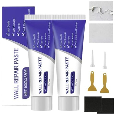 Wall Repair Paste, 2PCS Wall Repair Putty, Walls Mending Agent, Walls Hole Filler, Drywall Repairs Kit With Scraper And Sandpaper, White spackles For Cover Cracks, Holes, graffitis, Peeling