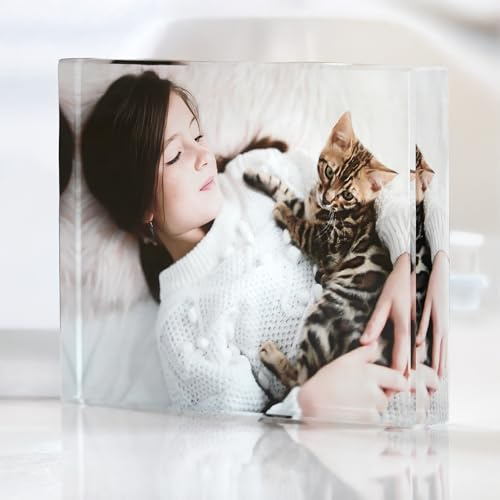 contento | Glasbild bedruckt mit eigenem Foto - Glasfoto mit Druck direkt auf Glas, Motiv beidseitig sichtbar, freistehender Glasaufsteller, Geschenk für Mama, Partner, Hochzeit, 10,5 x 8 x 2 cm