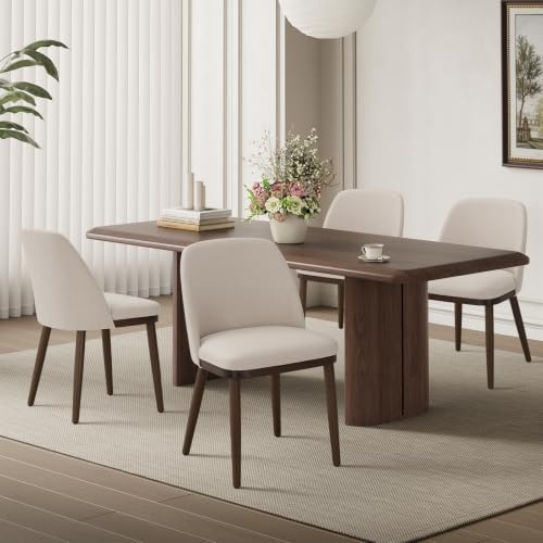 MALOL Lot de 4 chaises de Salle à Manger avec Base en Bois épaisse, chaises de Cuisine rembourrées avec Pieds en Bois Massif et Coussin d'assise épais, chaises Modernes pour Cuisine, Beige