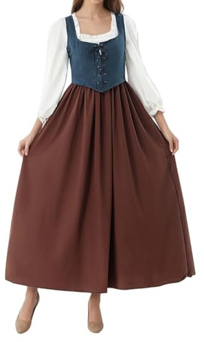 YOSUWOAI Vestido de mujer renacentista medieval, vestido gótico, retro, vestido tradicional irlandés, vestido tradicional irlandés, vestido de campesino, vestido de campesino, vestido victoriano
