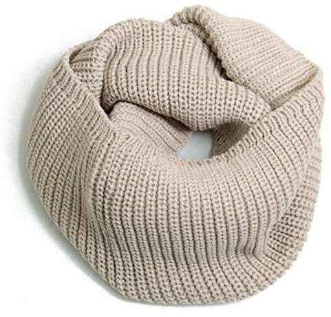 TININNA Unisex Frauen Herren Winter Snood Schal Loop Schlauchschal Loopschal Rundschal Strickschal Weicher Winterschal Beige EINWEG Verpackung