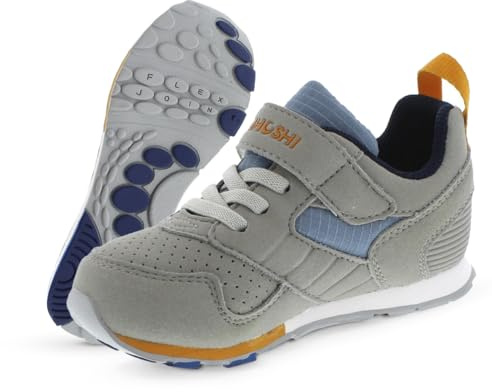 TSUKIHOSHI Racer Baby and Toddler Shoes - Strap-Closure Machine-Washable Baby Shoes with Wide Toe Box & Slip-Resistant, Non-Marking Outsoles, Gray/Sea - 6.5 Toddler (1-4 Years)
