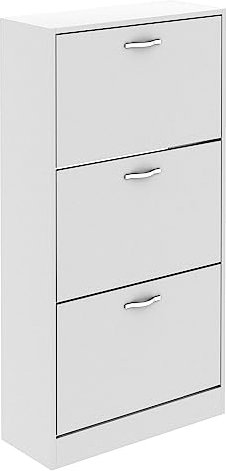 Vida Designs Shoe Cabinet, Wooden Shoe Storage Unit with 3 Pull-Down Drawers, Multifunctional Dust-Proof Space-Saving Slim Cupboard for Hallway or Entryway (White)