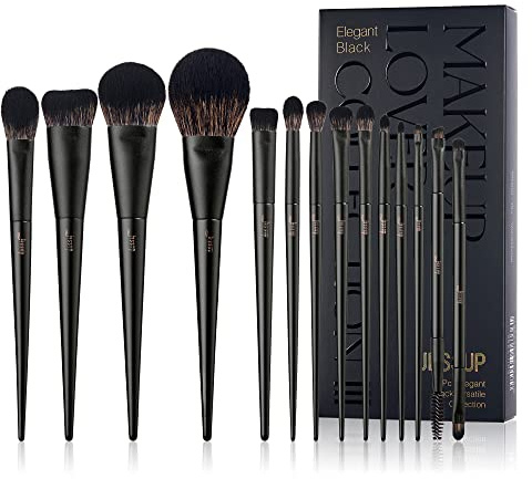 Jessup Brochas de Maquillaje,14 Piezas Set de Pinceles Maquillaje Brochas de Base Kabuki, Pinceles Sombra de Ojos,Corrector, Polvo,Delineador,Ceja,Difuminar,Negro T336
