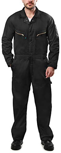 Kolossus Mens Long Sleeve Blended Coverall APPAREL with Zippered Frontal Pockets Black, X-Large