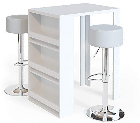 Vicco Bartisch-Set, Bartresen und Hocker, Weiß, 80 x 57 cm mit 2 Barhockern