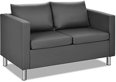 RELAX4LIFE Sessel mit Stahlfüßen, Loungesessel mit Rücken- & Sitzkissen, ergonomischer Relaxsessel für Wohnzimmer & Schlafzimmer & Büro, 160kg jedes Sitzes belastbar, Kunstledersofa Grau (2 Sitzer)