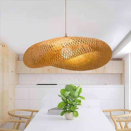 MyLjp Retro Rattan Kronleuchter Handgemachte Bambus Weblampe Runde Vogelnest Pendelleuchte Pastorale Landbeleuchtung Lampen Höhenverstellbare Restaurant Bauernhaus Bambus Kunst Lichter,60cm