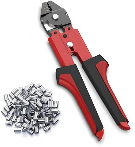 Swager Crimpzange für Angelschnur 0,1 mm-2,2 mm - Crimpzange mit 100 Stück Doppelringhülsen-Set aus Aluminium