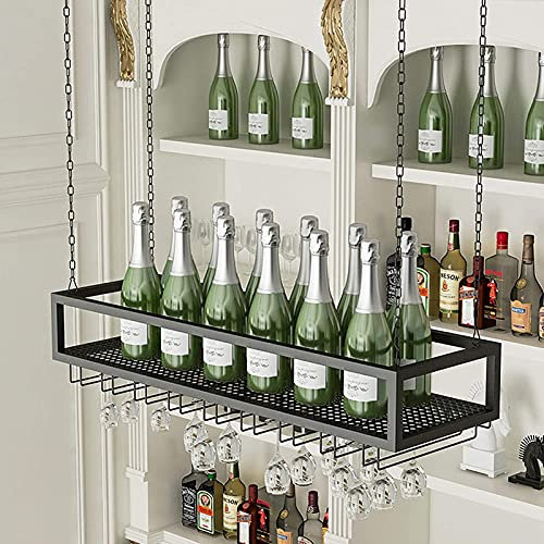 WYFZT Rack di Vino di Ferro Soffitto Portabottiglie a Parete Sospeso Supporto in Vetro Porta Bottiglie Barre da Muro Scaffale Vini Mensola del Vino Porta Bicchieri di Vino Portabicchieri - Nero