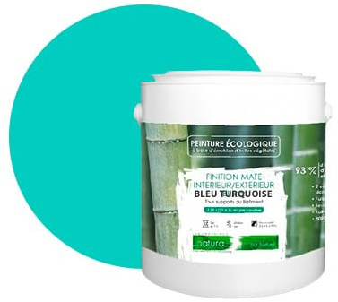 BOX DECO COULEURS Pintura natural ecológica interior exterior con aspecto mate Natura – 2,5 l/33 m² [Clase energética A+], azul turquesa