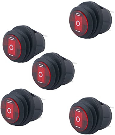 WANGCL 5 x LED-Kippschalter, wasserdicht, 12 V, Ein-/Aus, rund, Wippschalter, Kipptasten, 3 Pins für Auto, Boot, LKW, KCD1, Rot