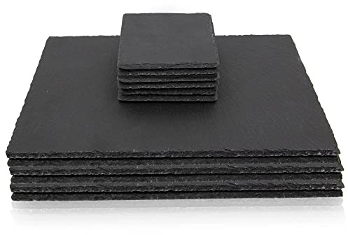 Time to Sparkle 12 PCS Placemats and Coasters | 6 Black Placemats(30x20cm) with 6 Coasters(10x10cm) for Kitchen Dining Party Display Chalkboard