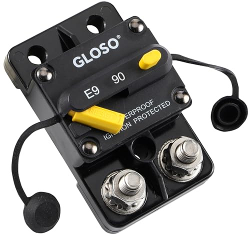 GLOSO Disyuntor Manual Reset Disyuntor Fusible Automático Impermeable Barco Automotriz Batería Coche Camión 90 Amperios E9C