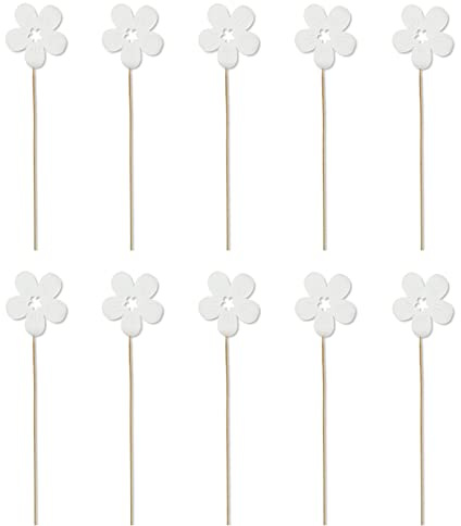 DARO DEKO Holz Blumen-Stecker Blüte weiß 10 Stück 7 x 36cm Dekostecker Blumenstab Blumenstab Holzstecker