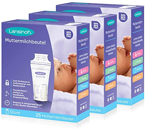Lansinoh Muttermilchbeutel - 75 Stück - zum sicheren Aufbewahren und Einfrieren von Muttermilch - hygienisch & platzsparend