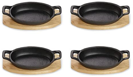 ECHTWERK Cazuela de hierro fundido con tabla de servir, Sartén para asar, Ya cocida, Apta para horno, parrilla, barbacoa e inducción, Ideal para servir, Edición pequeña, 4 uds.