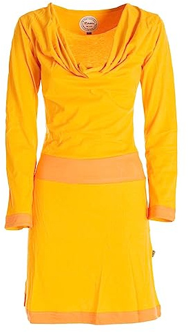 Vishes - Alternative Bekleidung - Langarm Damen Kleid Wasserfallkragen Bio-Baumwolle breiter Bund gelb 40