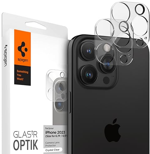 Spigen Glas.tR Optik Kameraschutz [2P] für iPhone 16 Pro/Pro Max | iPhone 15 Pro/Pro Max, iPhone 14 Pro/Pro Max, Gehärtetes Glas, Kristallklar, Hochauflösend, Kratzfest, 9H Härte Folie