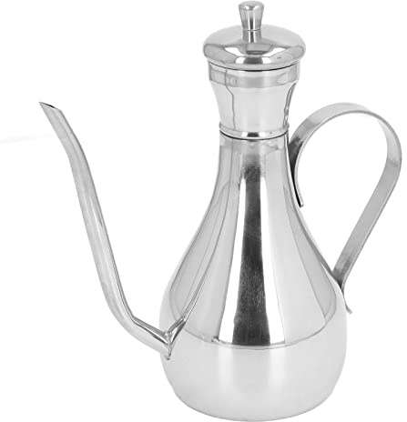 Tissting Speiseölkanne 250ml Ölkanne Edelstahl Olivenöl Ölspender, Langer Mund Zutatenspender Ölflasche Gewürzkessel Kännchen für Öl, Essig, Sauce