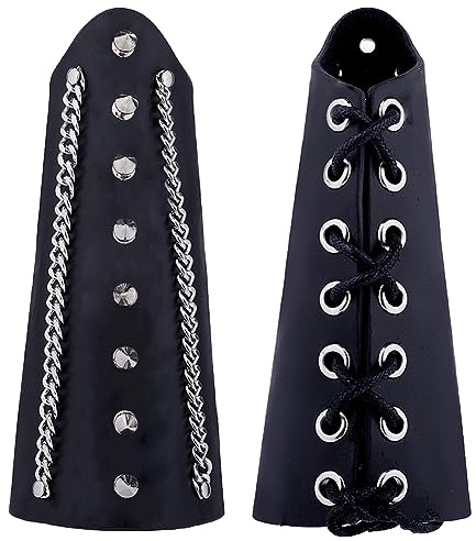 GORGECRAFT 2Stk Lederhandschuh-Armband Mittelalterliche Rüstung Armschienen Schwarze Vintage-Kette Niete PU-Leder Armschützer Verstellbare Armbinde Rüstungsmanschette Für Halloween Ritter Cosplay