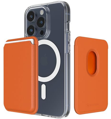 Sinjimoru Magnetic Wallet for Mobile Phone, Premium Vegan Leather Phone Wallet for MagSafe 3 Card Holder Compatible with iPhone 17 Pro Max Air 16 15 14 13 Series M-Viica Clementine