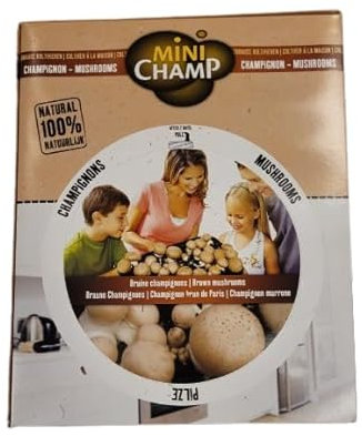 Peyca Kit autocultivo de champiñones 7,5 litros - MiniChamp. 100% natural. Todo lo necesario para cultivar champiñones en casa (Champiñon Marron)