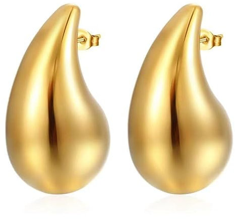 Yohong Damen Ohrringe Tropfen Gold, 18K Chunky Hoop Earrings, Wassertröpfchen Ohrringe für Damen und Mädchen