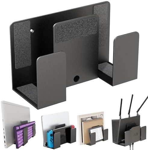 sciuU Väggfäste för laptop surfplatta tangentbord – design med dubbla lager – universell förvaringsställ i metall för 2 enheter med tjocklek < 4 cm, konsolstativ hållare för TV-box router e-läsare