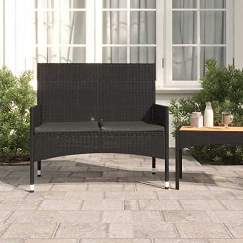 Gecheer Gartenbank Holzbank Sitzbank Gartenbankpark für 2-3 Sitzer,Balkonbank Parkbank Flurbank Terrassenbank für Terrasse,Balkon,Garten 2-Sitzer mit Kissen Schwarz Poly Rattan-2047