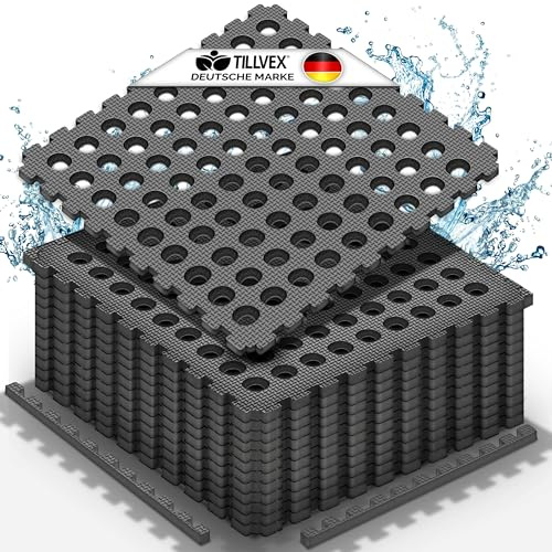 tillvex® Protezione per pavimento piscina 4 pezzi con fori 51x51cm | Materassino per piscina e vasca | Materasso per piscina pavimento esterno | Protezione per pavimento piscina sottofondo isolamento