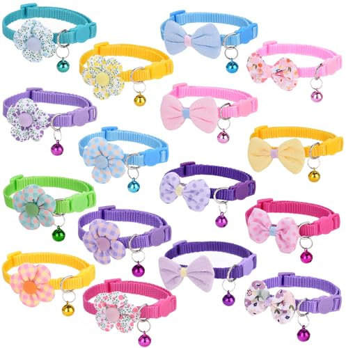 16 PCS Cute Cat Collars Breakaway with Bell for Boy Cats and Girl Cats Gifts (#5-Multicolor Plaid)