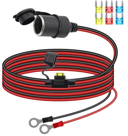 RIIEYOCA 12V/24V Zigarettenanzünder-Buchsen-Verlängerungskabel, Auto-Zigarettenanzünder-Buchse zu O-Ring-Terminal-Kabel mit wasserdichter Abdeckung und 20A-Sicherung für Autos, Boote, etc.(3M)