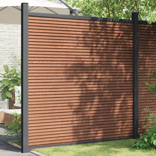 Sufrk Panneau de clôture avec 2 poteaux marron 180x186 cm WPC,Barriere Jardin Exterieur,Barriere Jardin,Portillon Grillage