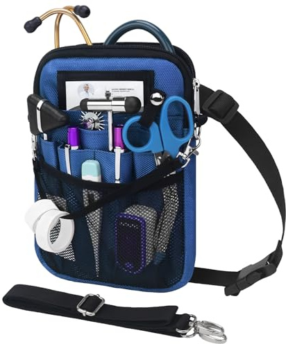 BOVKE Marsupio per infermiere con tasche per attrezzature mediche, borsa medica per infermiere, marsupio organizzatore con custodia per stetoscopi, forbici per bendaggi e forniture di emergenza, Blu