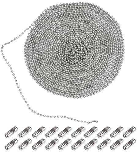 6 Pezzi Catena a Sfere in Acciaio Inossidabile,3mmx1m Catena a Palline per Collana,Perline Catena con 20 Connettore a Catena,Catena a Rullo Argento,Catena di Perline in Acciaio Inox per DIY Gioielli