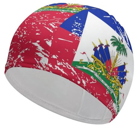 Badekappe mit Retro-Flagge von Haiti, gemütliche, wasserdichte Duschhaube, hält das Haar trocken, Badekappe für Unisex