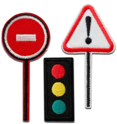 Mono-Quick Verkehrszeichen Aufnäher zum Aufbügeln 6,4 x 3,2 cm Bügelbild für Kinder mit Bauernhof Baustelle Action Spielspaß, Bügelpatch Patches Bügelflicken Kindergeburtstag