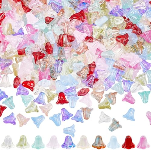 SOFPLATE 1 Box 300Pcs 10 Colors Glass Trumpet Flower Bead Caps for Jewellery Making DIY Bracelets Necklaces Earrings