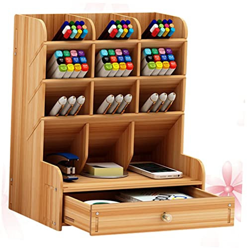 SEWACC Stiftehalter-aufbewahrungsbox Aus Holz Großkapazitiver Gestalteter Moderner Einfacher Mehrfach Unterteilter Stiftehalter Büro-schreibtisch-aufbewahrungsregal Kirscheholz
