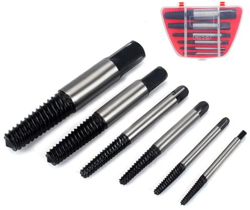hautllaif Screw Extractor Set, Bolt Extractor Tool Kit for Damaged Screws, Easy Out Stripped Stud Remover, Drill Bit Set Included (6pcs)