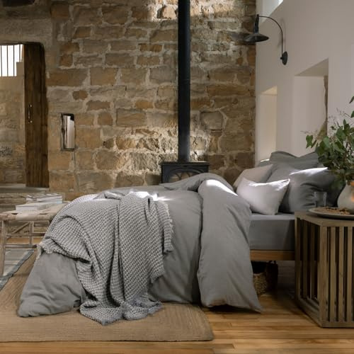 Christy Flannel Marl Double Duvet Set | 100% Brushed Cotton | Tranquil Muted Palette Quilt Cover Set | Timeless Bedding | Cosy Relaxed Bed Linen | Silver Grey