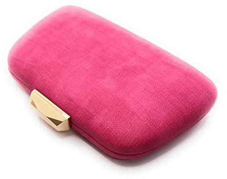 BRANDELIA Bolso de fiesta mujer Cartera de mano fucsia Clutch de polipiel efecto estructurado cierre de boquilla y cadena dorada al hombro, fucsia