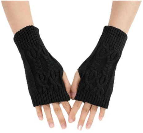HUIJIQX Unisex-Fingerhandschuhe für Damen, Winter, warm, weiche Wolle, Strick-Arm-Handschuhe, weich, warm, Fingerhandschuhe, Handschuhe (schwarz)