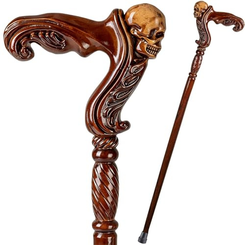 BYGSBKDP Wood Walking Cane - for Men And Women, Rustic Walking Sticks for Men, Walking Sticks Skull, Walking Stylish Animal Shapes Carved Wood Cane Old Elderly People Comfortable Accessory Gift (D)