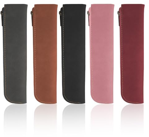 RETON Schlankes Federmäppchen, Leder-Federmäppchen, kleines Federmäppchen mit Reißverschluss, dünne, weiche Bleistifte, Organizer, tragbare Kosmetiktasche für Schreibwaren, Büro, Schule, Reisen (5
