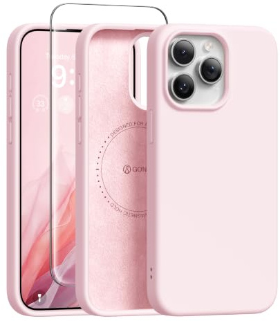 GONEZ für iPhone 15 Pro Max Hülle Silikon 6,7 Zoll & Displayschutz, [MagSafe-kompatibel] dünne Handyhülle aus Flüssigsilikon, Kratzfeste und stoßfeste, Mikrofaserfutter Schutz Case, Kreide Rosa