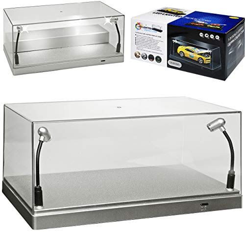 alles-meine.de GmbH Acryl Vitrine mit LED Beleuchtung mit Silber Sockel für Modellauto 1/43 1/64 1/72 1/87 1/32 1/24 Modellcarsonline Modell Auto