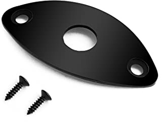 Rubatone Guitar Jack Socket Plate Curved Oval Football Style Output Jack Plate Compatible with Les Paul Ibanez Jackson Guitar or Bass with Mounting Screws Black.