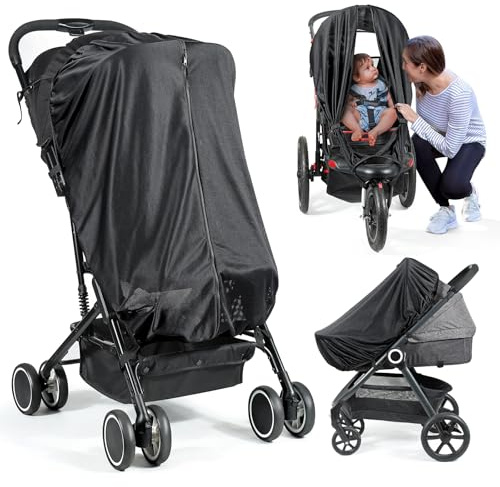Orzbow Stroller Sun Shade, Universal Sun Shade for Stroller with Two-Way Zip, Breathable Baby Sun Shade Cover Blocks 95% UV (UPF 50+), Stable & Portable, Easy to Use, Black